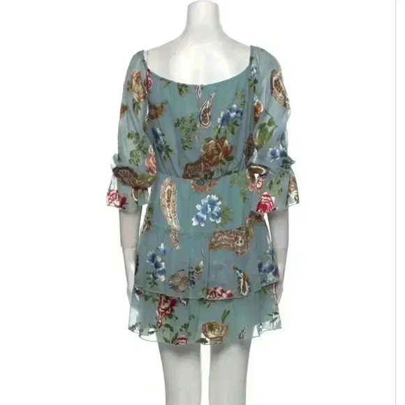Alice & Olivia Waylon Off The Shoulder Blouson Mini Dress Boho Multi Floral - Picture 4 of 14